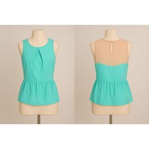 SUGARLIPS Scoop Neck Sleeveless Ruffled Teal Hem Blouse Top Women's Large